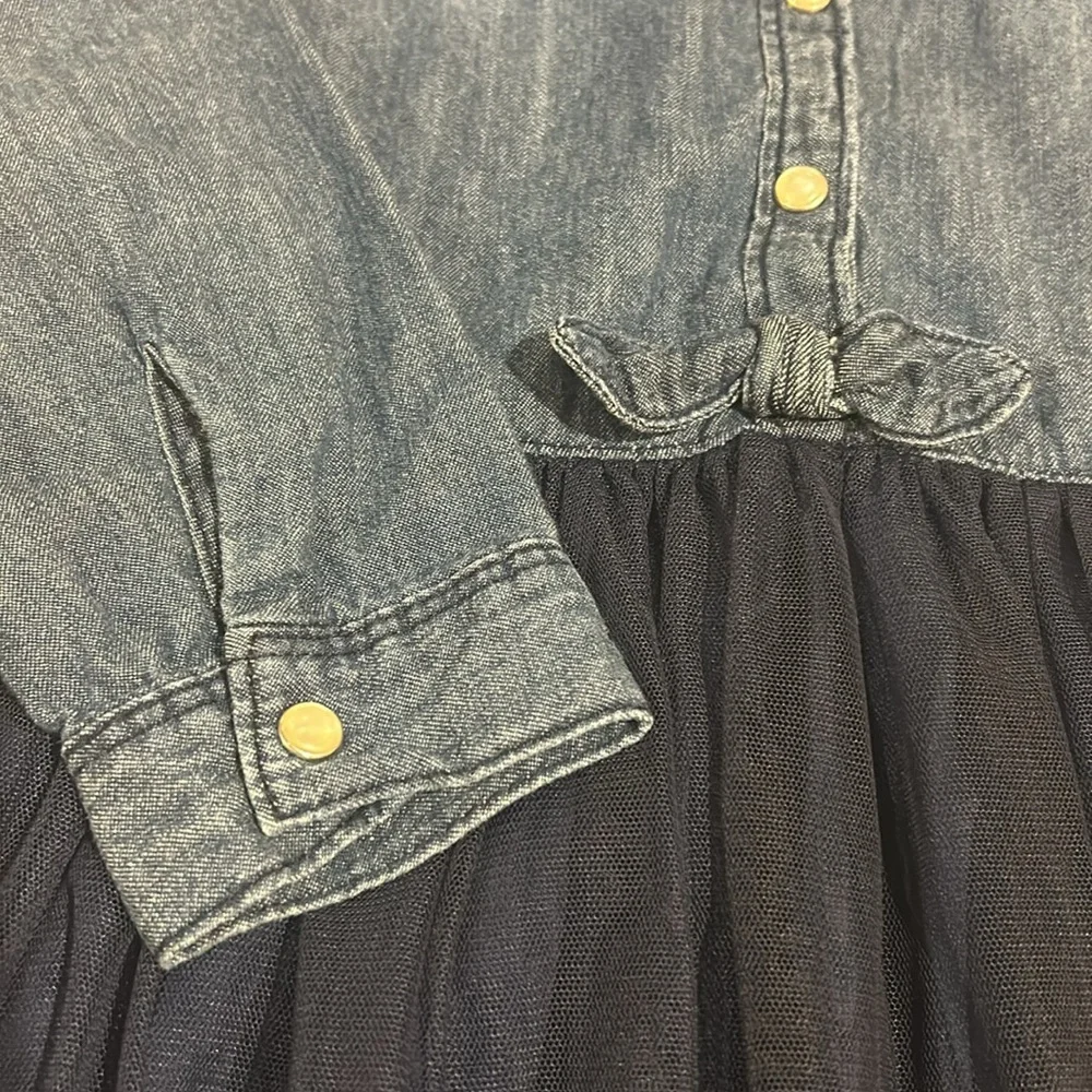 Osh Kosh Sz 7 Girls Dress, Chambray Denim top w/ Navy Tulle Cotton Lined Skirt - Picture 3 of 4